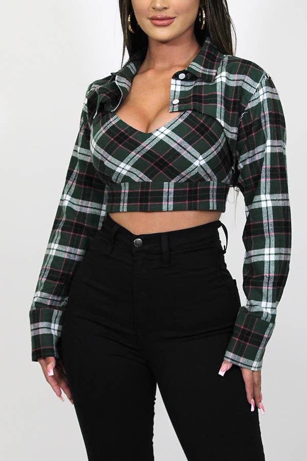 Junie - Vente Ensemble de hauts – femme - DÉBARDEUR À CARREAUX AVEC CHEMISE COURTE À MANCHES LONGUES JST206810