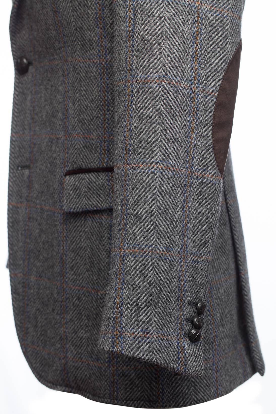 Grey Hunting Tweed Jacket with Moleskin Trim for wholesale on Faire7