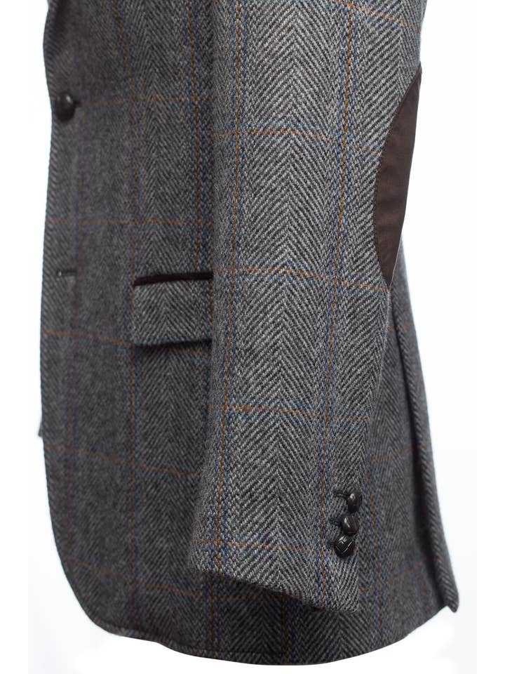 Grey Hunting Tweed Jacket with Moleskin Trim for wholesale on Faire7