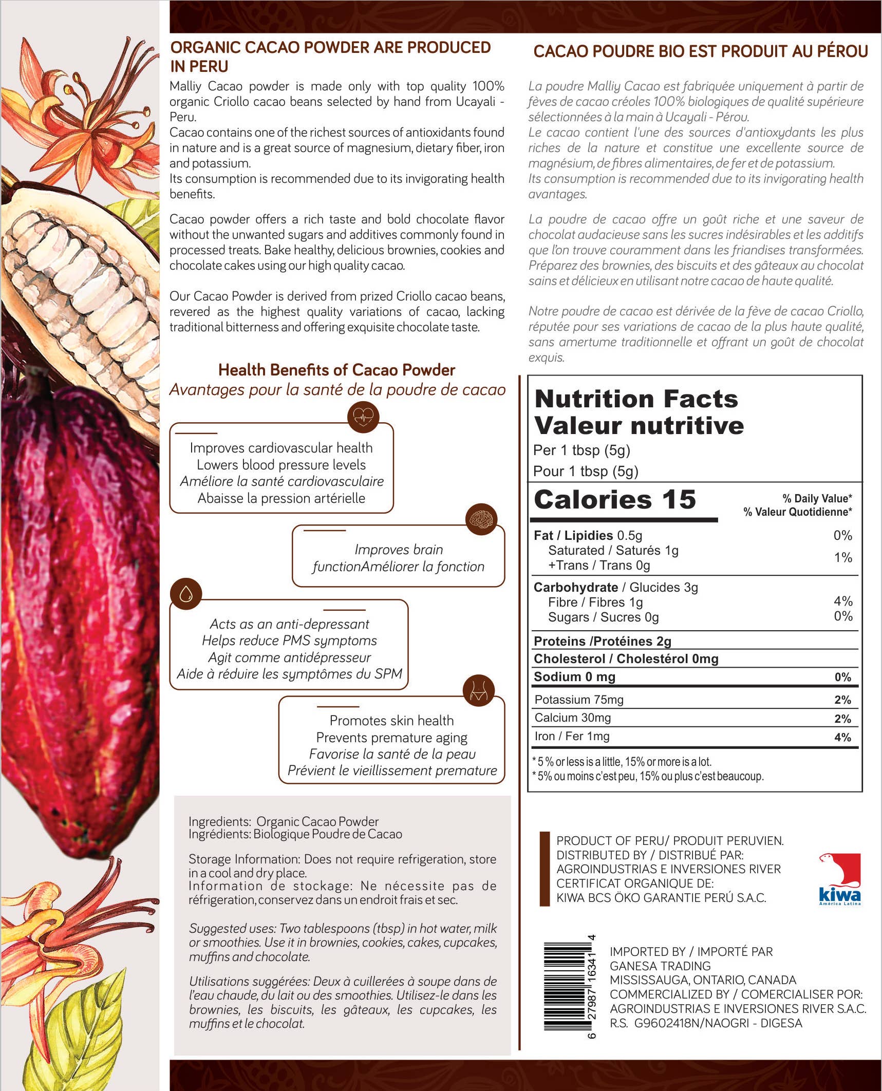 Ganesa Trading - Wholesale Protein/superfood powder - Organic Cacao Powder imported from Peru.4