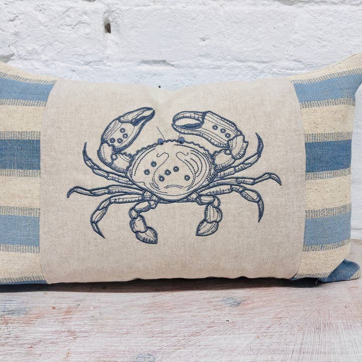 Crab Cushion-Blue Stripe limited edition for wholesale by Lizzie Dixon Designs