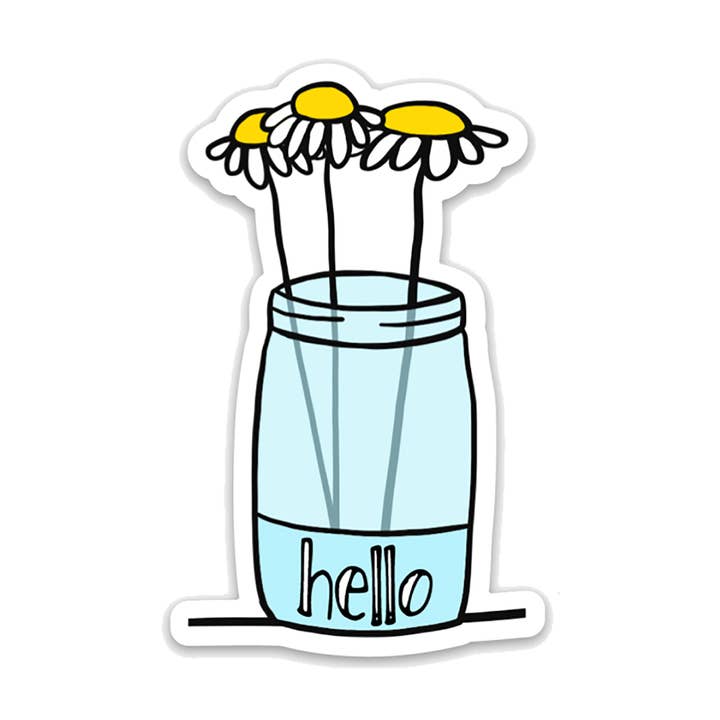Vinyl Daisy Jar Sticker, Hello Sticker, Flower Decal for wholesale by Yellow Daisy Paper Co.