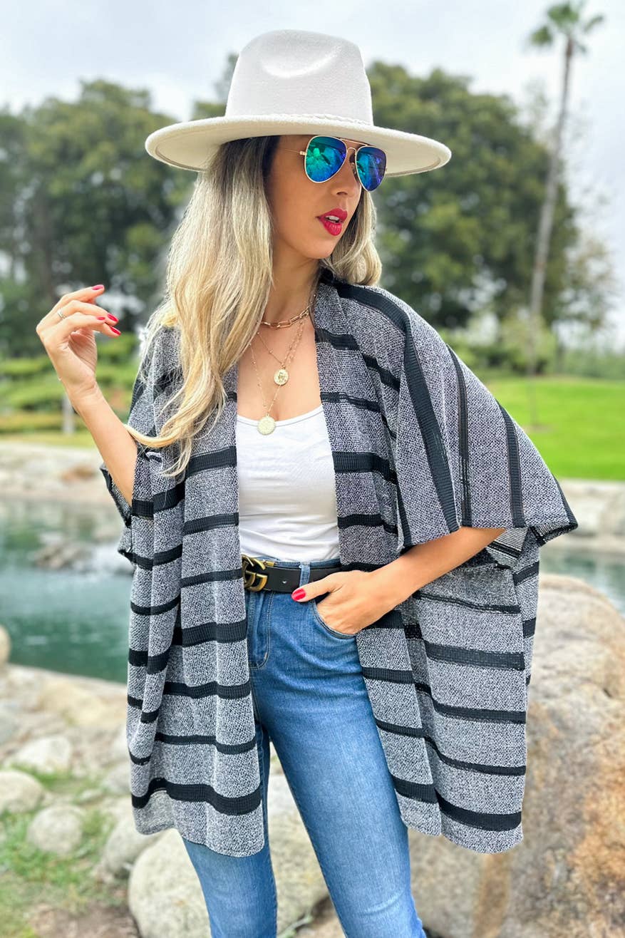 Black Stripe Print Knitted Kimono Cardigan Cover Up for wholesale on Faire6