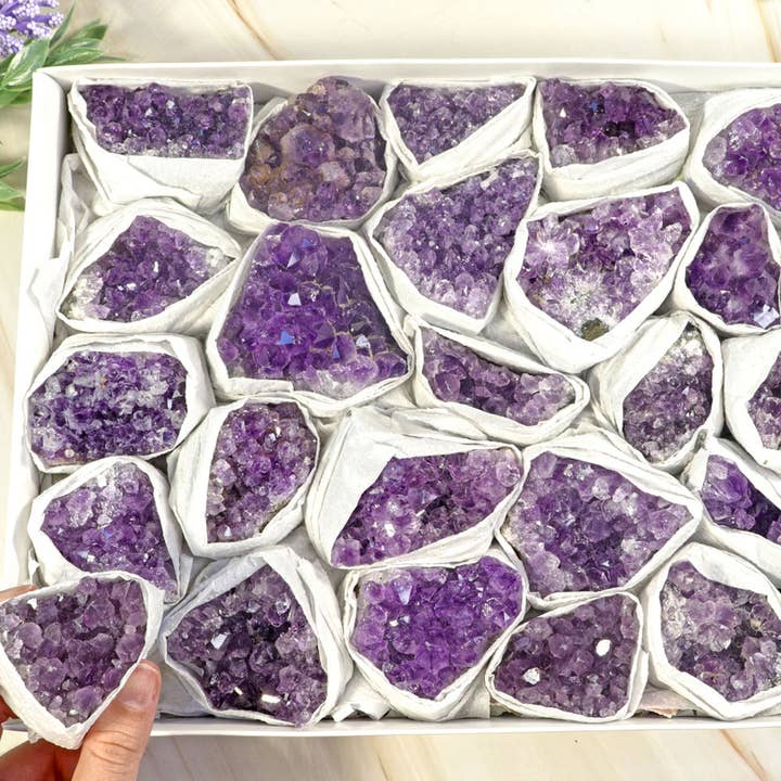 Natures Artifacts Inc - Wholesale Spiritual Stone/Crystal - Amethyst Clusters in a Flat1