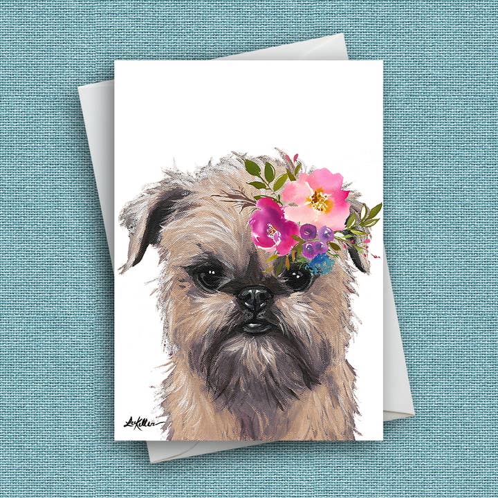 Bright Blooms Hundekort 'Bruxelles Griffon', søde hundekort for engroshandel hos Hippie Hound Studios