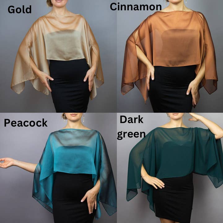BridalSpain – Engroshandel Poncho - Dame – Havskum Chiffon Capelet Shrug, Blå Sjal, Bolero, Poncho