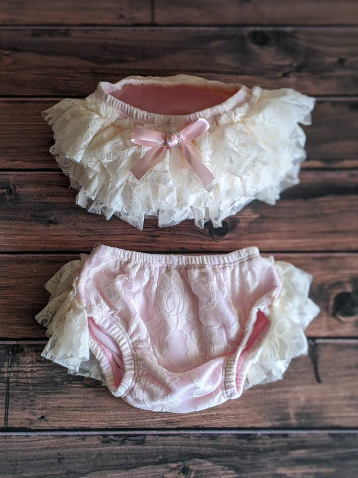 Cuddle Couture - Wholesale Underwear/Diaper Cover - Baby - Pink Cream Lace Bloomers