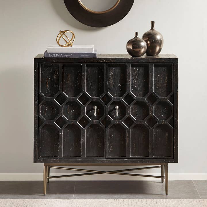 Olliix - Wholesale Cabinet - Distressed 2-Door Accent Chest Storage Cabinet, Black *