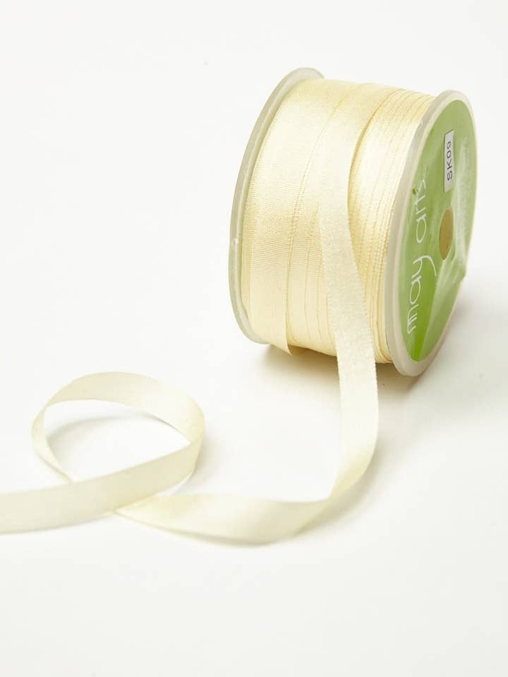 Cinta de seda 100% tejida a mano con crema de mantequilla color marfil de 1/4 pulgadas para venta al por mayor de May Arts Ribbon