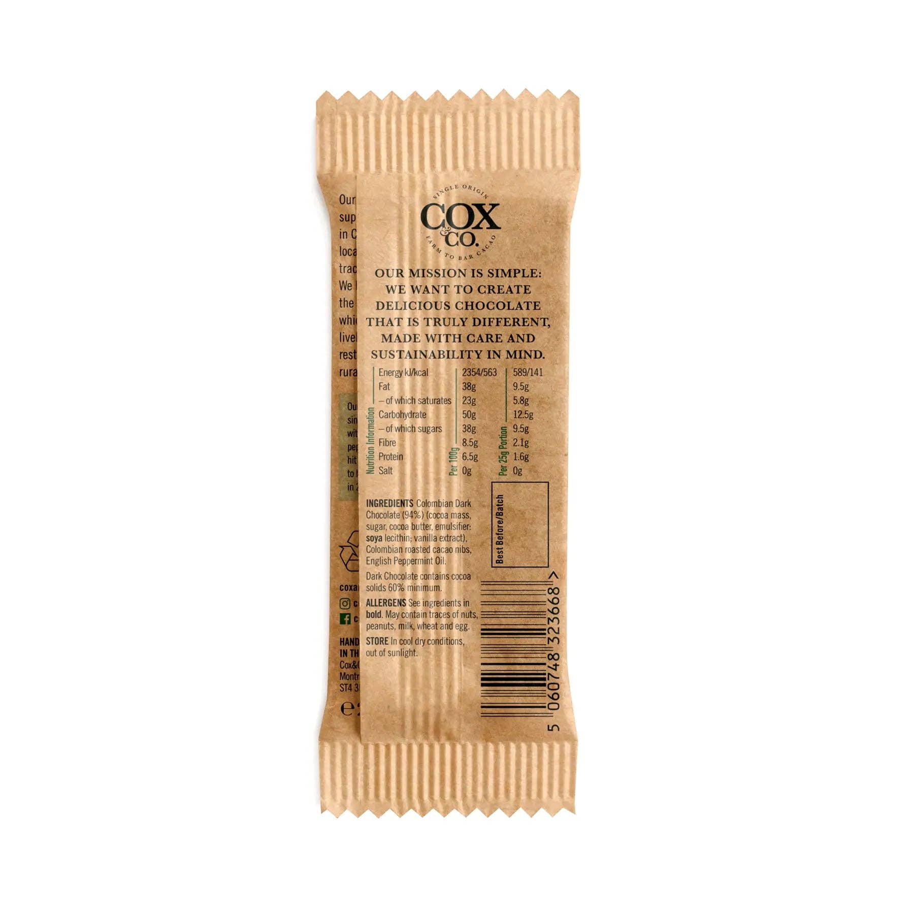 Cox&Co – wholesale Chocolate bar – Mint Crunch 60% Dark Chocolate bar - 70g5