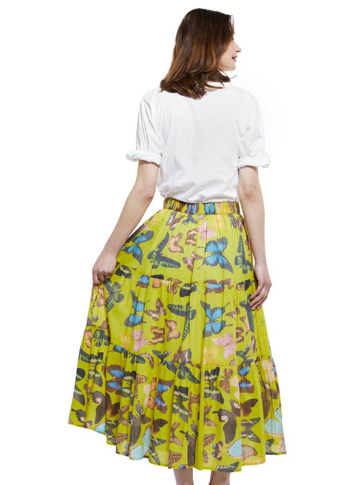 Dizzy-Lizzie - Vente Jupe – femme - Jupe Woodstock en chartreuse ornée de papillons3
