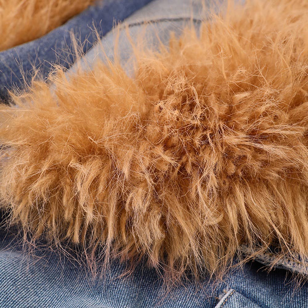 Bleu Manteau long en denim CT003 avec col détachable pour l'hiver en vente sur Faire4