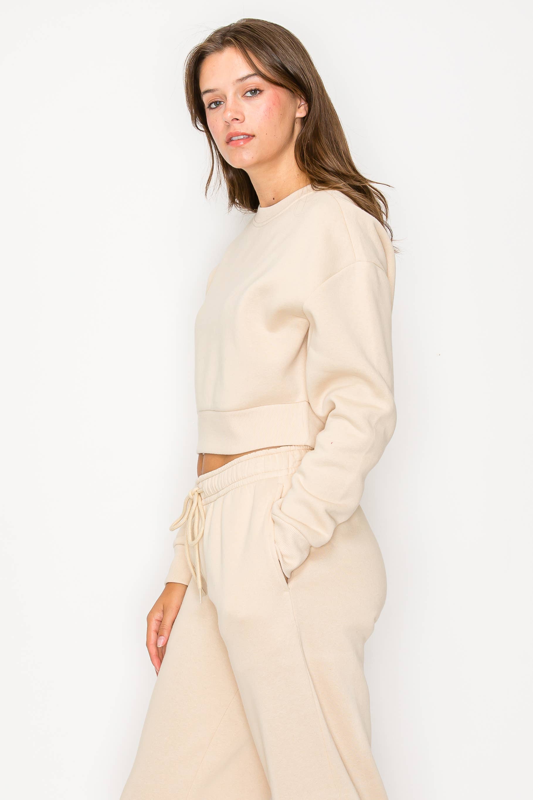 Color 5 - Wholesale Sweatshirt - Women's - Solid color fleece lined cropped basic pull over sweatshirt 37