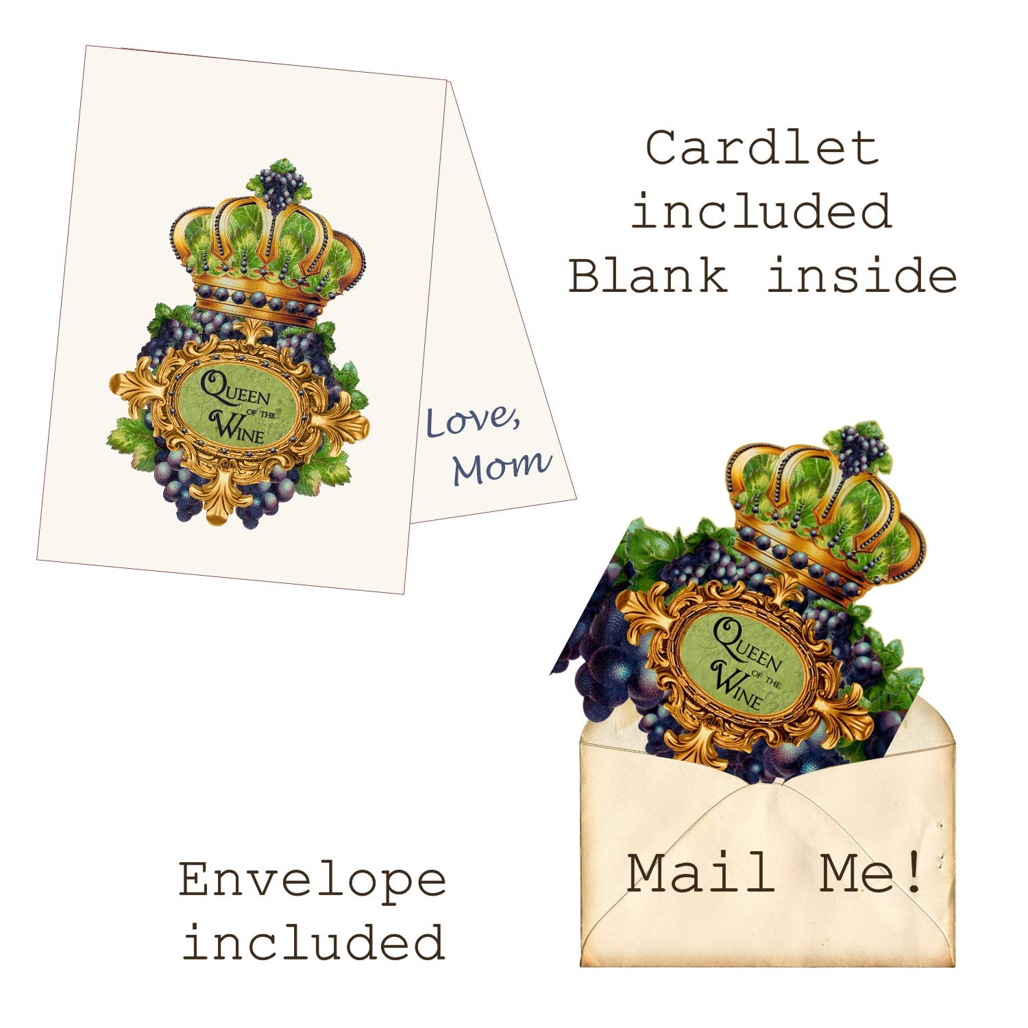 Heart The Moment - Venta al por mayor Tarjetas de cumpleaños - Tarjeta de felicitación con tiara, reina del vino, uvas3