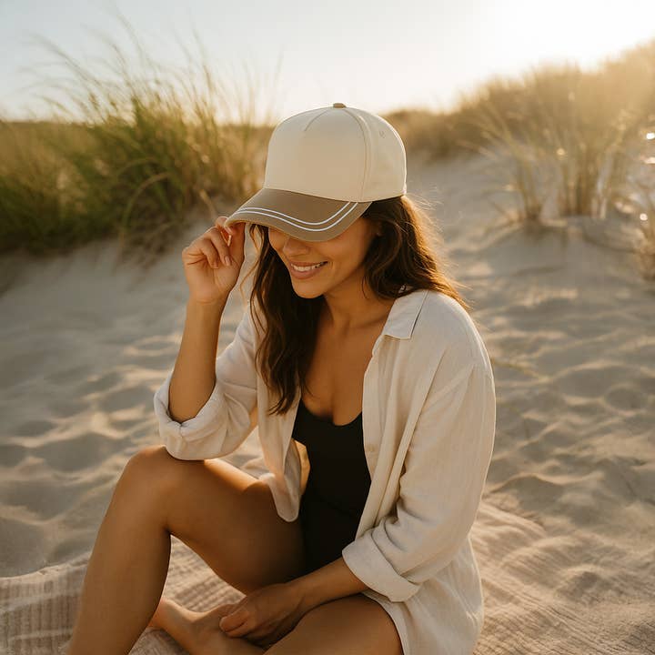 Funky Junque - Wholesale Trucker hat – Unisex - Embroidered Brim Two Tone Trucker Hat - Khaki/Beige4