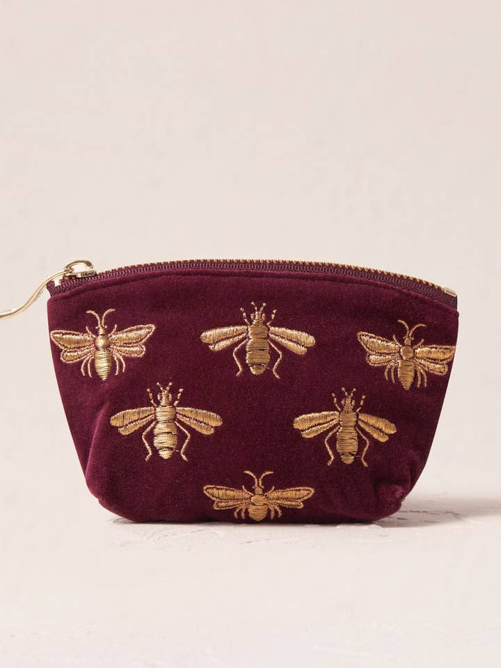 Honey Bee Plum Coin Purse for wholesale by Elizabeth Scarlett Ltd