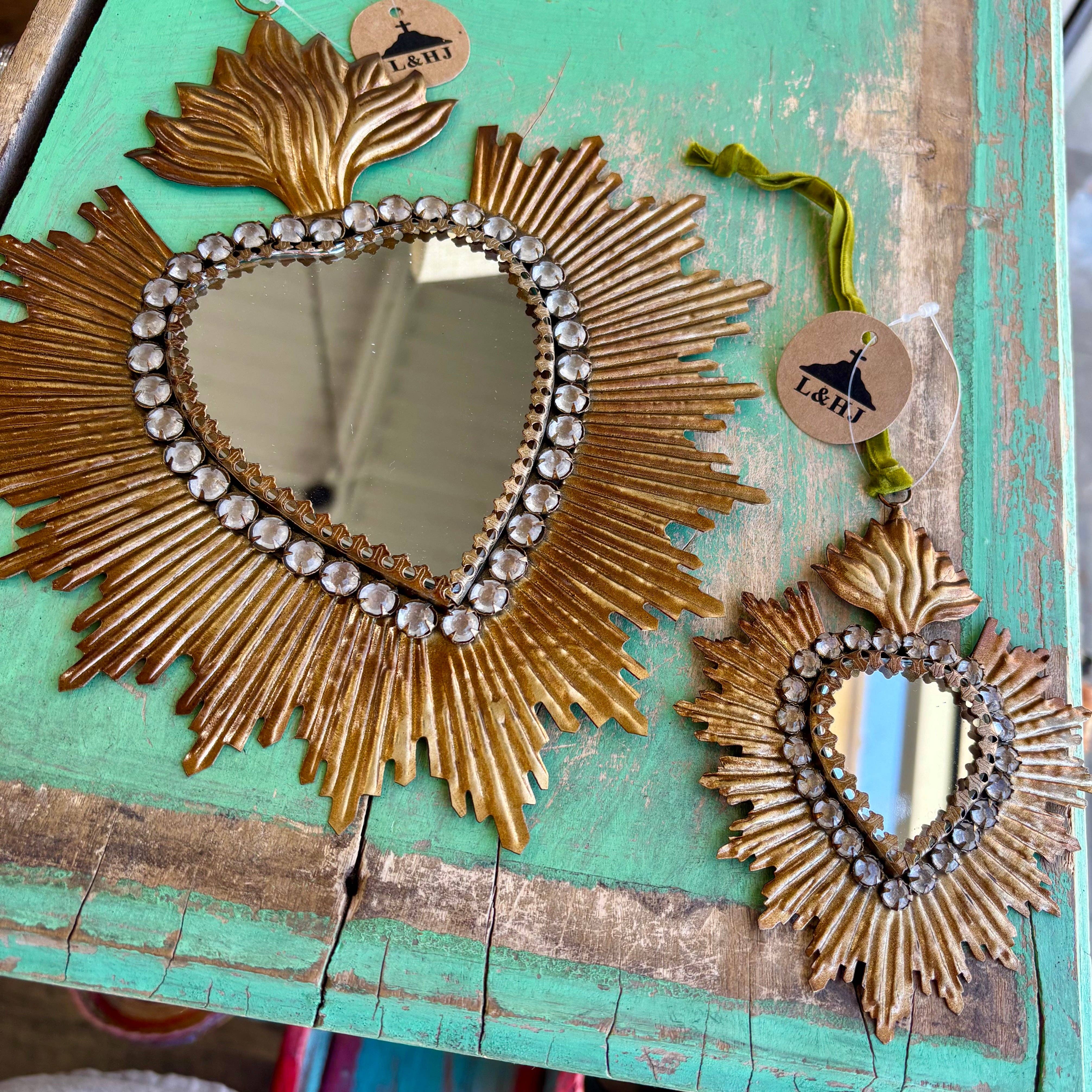 Love and Honor Jesus LLC - Wholesale Wall Mirror - Jeweled Rays Gold Sacred Heart Mirror6