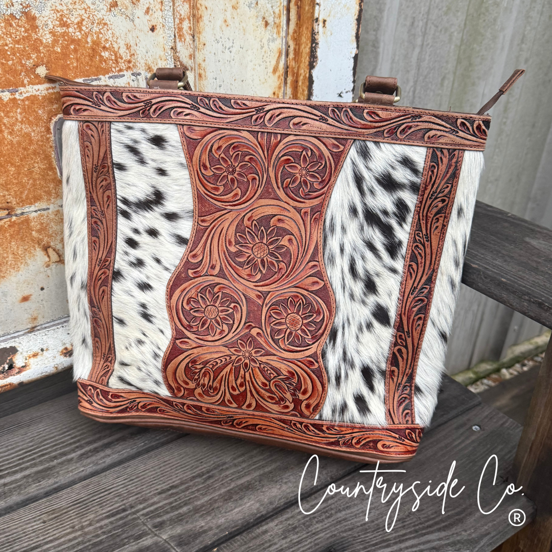 Texas Western Cowhide Bags and More – wholesale Tote bag – Women's – Lucille Tooled Leather Cowhide Tote, Purse3
