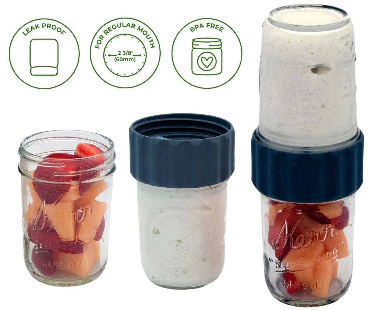Mason Jar Lifestyle - Vente Boîtes de conservation - Couvercle 2-en-1 pour connecter deux bocaux Mason à ouverture régulière 2PK2