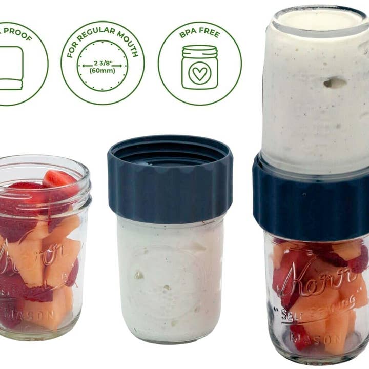 Mason Jar Lifestyle - Vente Boîtes de conservation - Couvercle 2-en-1 pour connecter deux bocaux Mason à ouverture régulière 2PK2