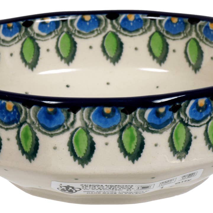 Bowl, Multiangular, 5" in "Peacock Plume" by Ceramika Artystyczna | A221-2218X for wholesale by Polish Pottery Outlet