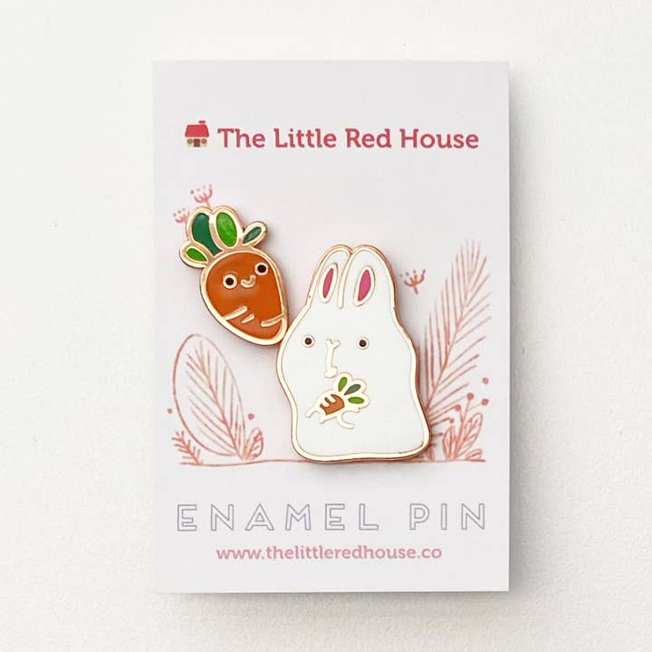 Bunny With Carrot Rose Gold Plating Enamel Pin Set for wholesale by The Little Red House