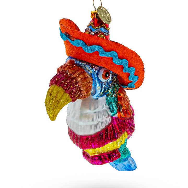 BestPysanky - Wholesale Ornament - Tropical Toucan in a Sombrero Hat Glass Christmas Ornament0