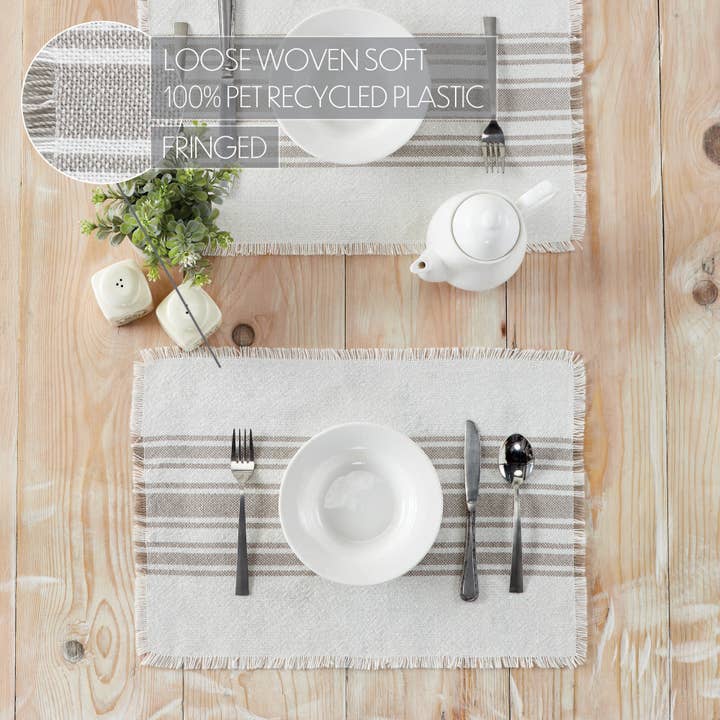 VHC Brands - Wholesale Placemat - Antique White Stripe Dove Grey Indoor/Outdoor Placemat Set of 6 13x19
