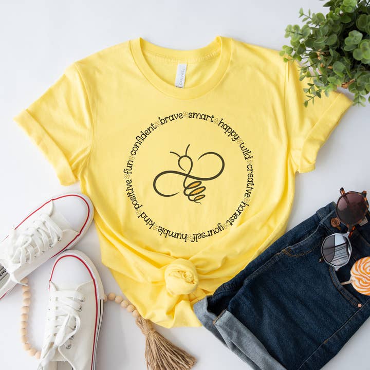 Bee - Humble Kind Brave Confident Graphic Unisex Tee T-Shirt for wholesale by Hope Journey Tees