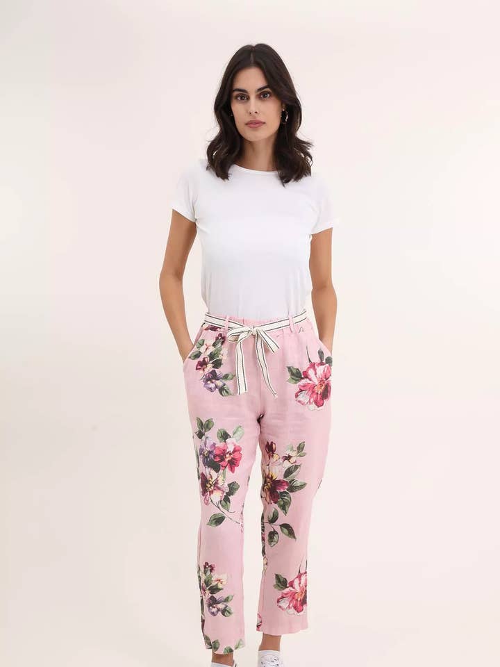 la maison des fibres naturelles - Wholesale Pants - Women's - floral print linen trousers 1450 100% linen