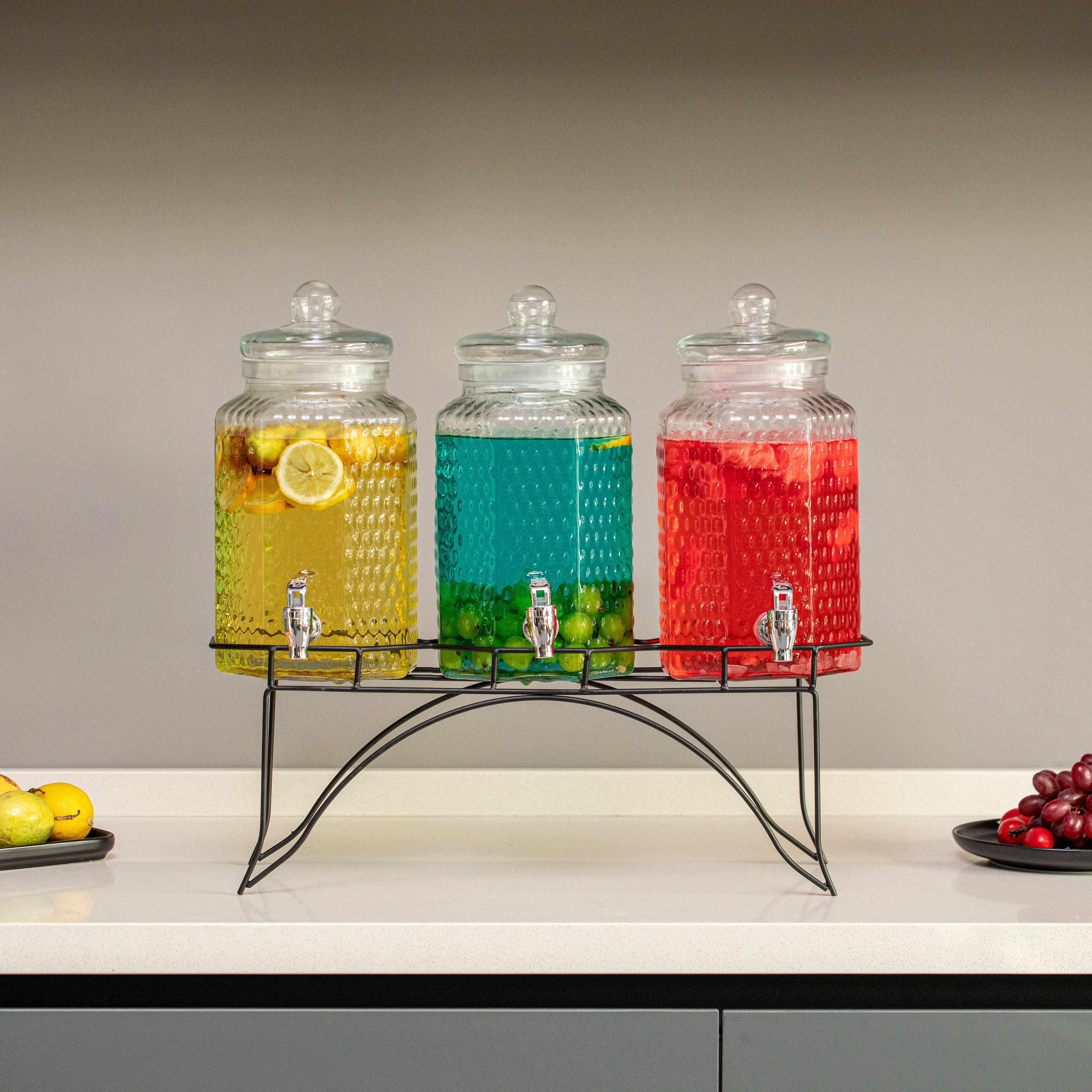 Quickway Imports - Wholesale Drink Dispenser - Basicwise 3-Piece Glass Drink Dispenser Set with Metal Stand1