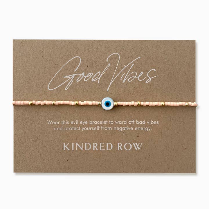 Kindred Row - Wholesale Beaded Bracelet - Evil Eye Beaded Bracelet, Peachy Pink