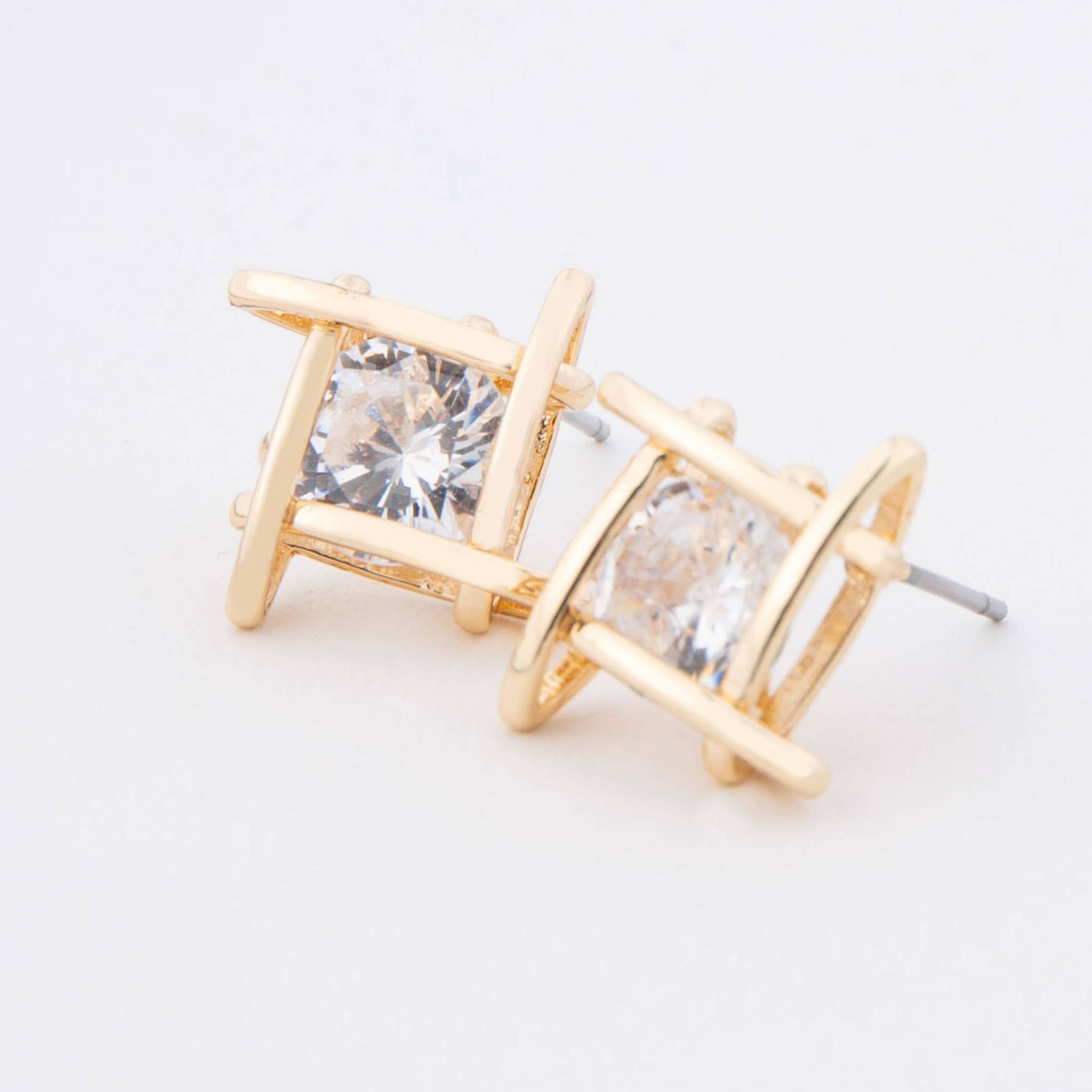 Howard's - Wholesale Stud/Post Earrings - Linked Square Cubic Zirconia Dazzler Stud Earrings1