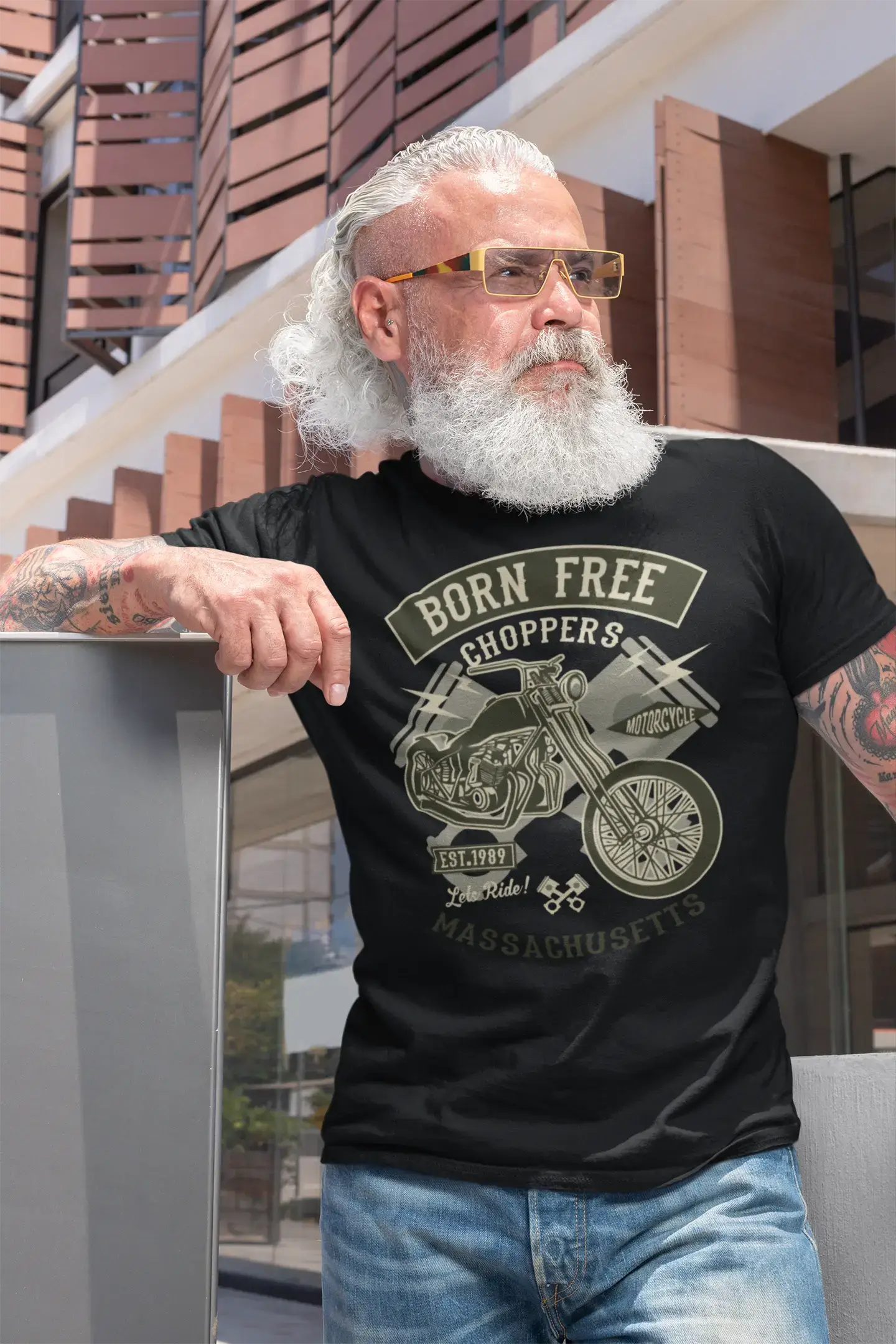 Black ULTRABASIC Men's T-Shirt Born Free Choppers - Massachusetts Motorcycle Vintage Shirt for wholesale on Faire1