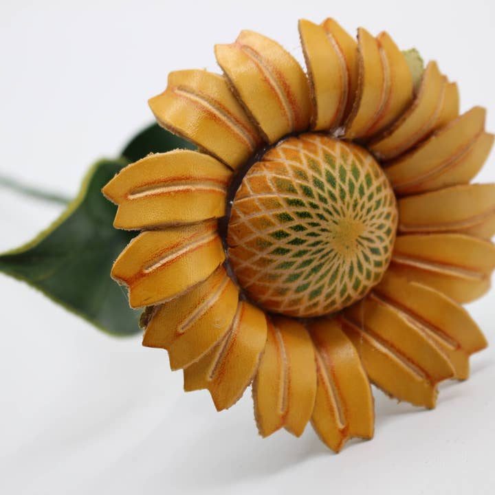 Leather flower artificial 3D flower home decor sunflower for wholesale by Sunflower Handmade leather inc