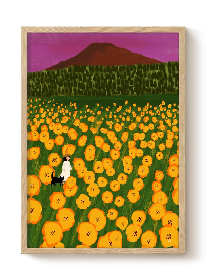Flower Field Cat Art Print - Wall Decor, Illustrations for wholesale by The Paper Tail