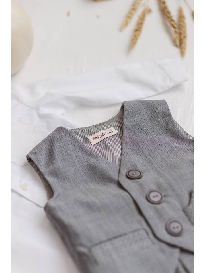 Matrinna - Wholesale Suit - Kids - Grey Full Cotton Tuxedo Suit for Baby Boys3