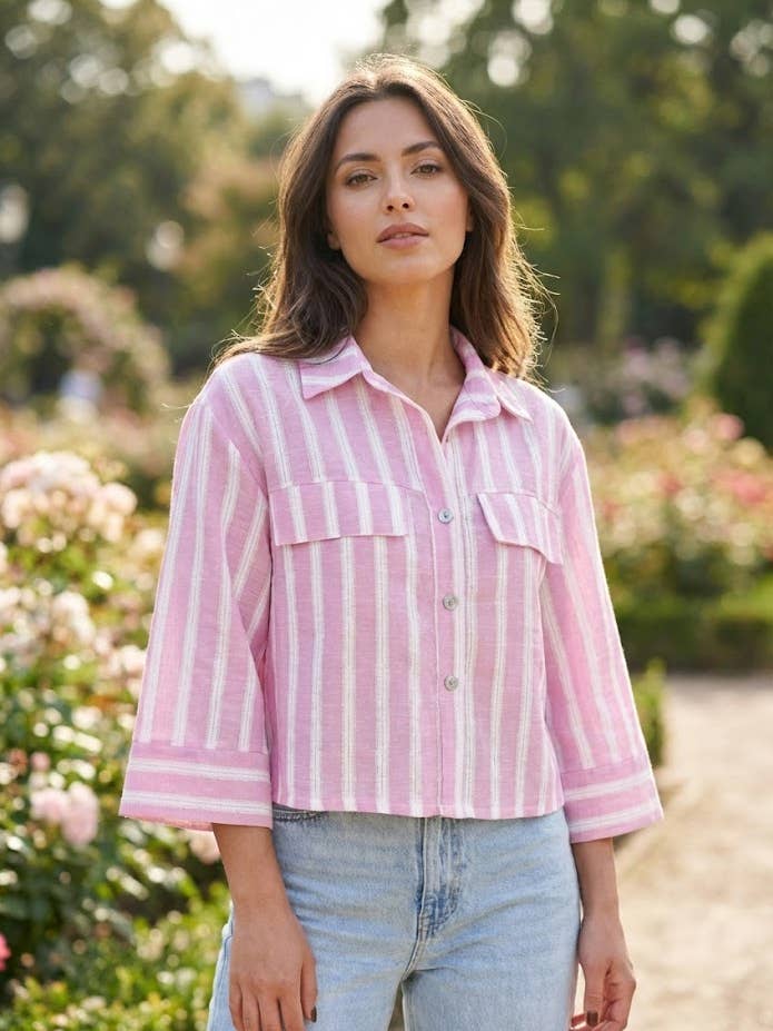 Striped Blouse with Flared Sleeves for wholesale by VICTORIA&ISAAC