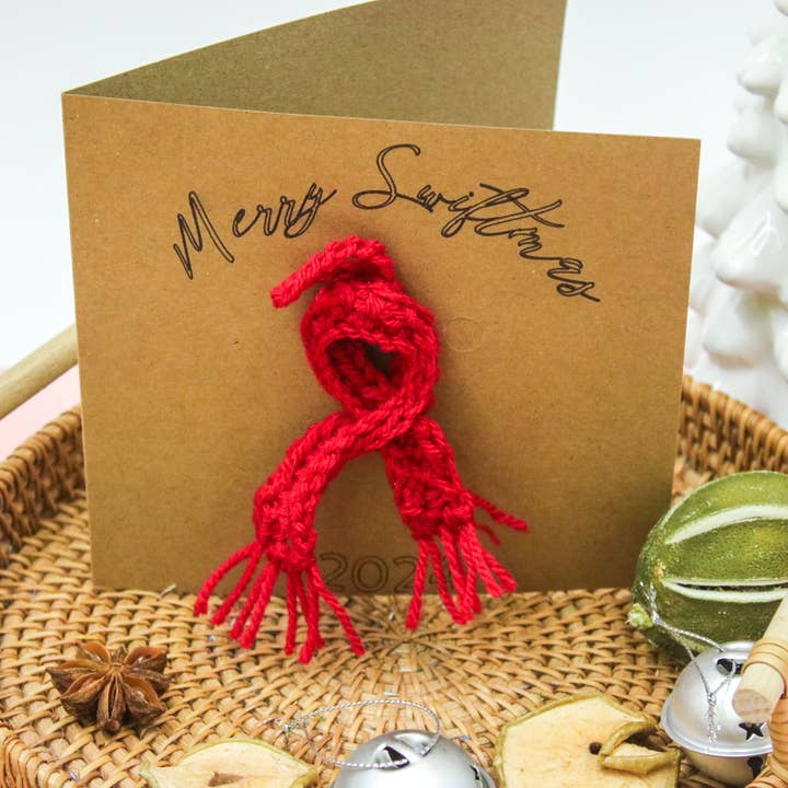 Handmade Crochet Scarf Christmas Card Detachable Ornament for wholesale by Wildestdreams.flowers