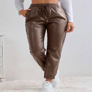 Brown trousers made of eco-leather for girls 👉 Buy at the best