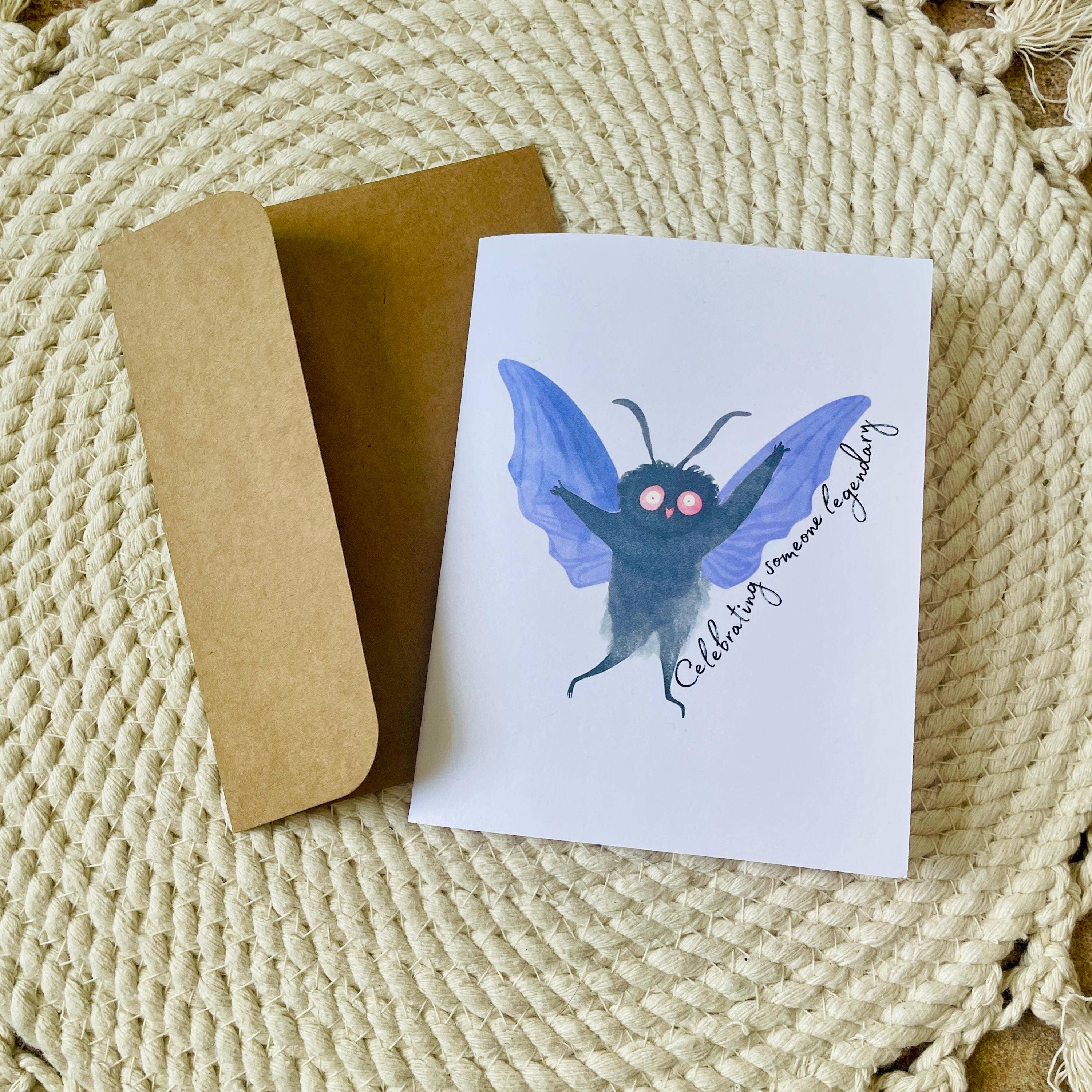 Cryptic Paper Co. - Wholesale Everyday Greeting Card - Cute Mothman Fairy Cryptid Card For Birthday or Celebration 1