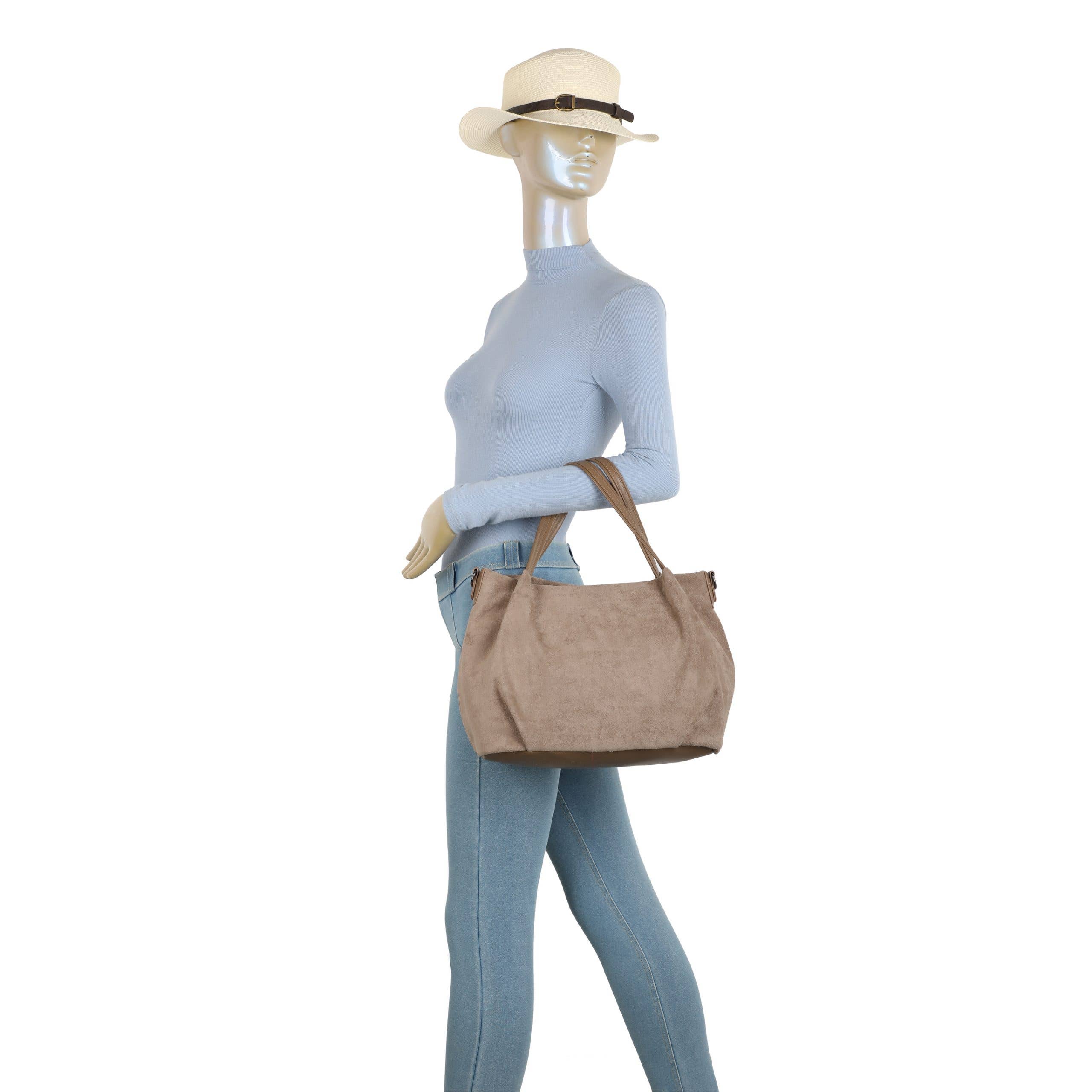 Ellas Trading – wholesale Shoulder bag – women's – Faux Suede Shoulder Tote Bag Detachable Crossbody Strap12