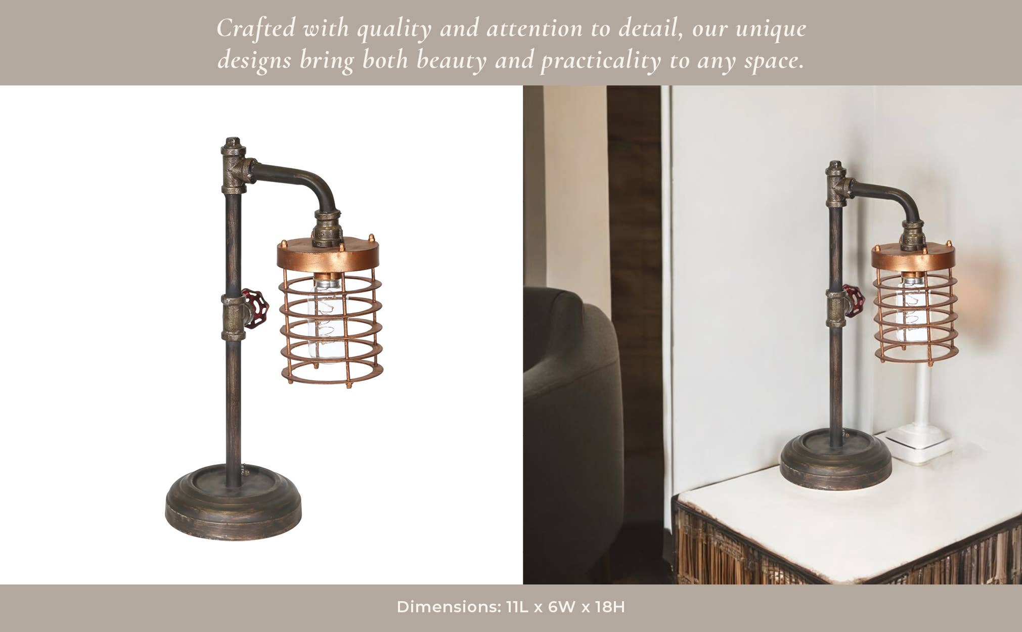 Sagebrook Home - Wholesale Accent/Desk Lamp - Table Lamp - Bronze Metal Pipe with Caged Shade, 18 in.11