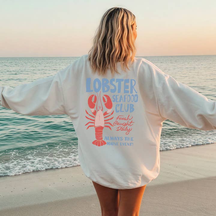 Sweatshirt à col rond Maine Lobster Seafood Club – Coastal pour la vente par Hey Jude Graphic Tees