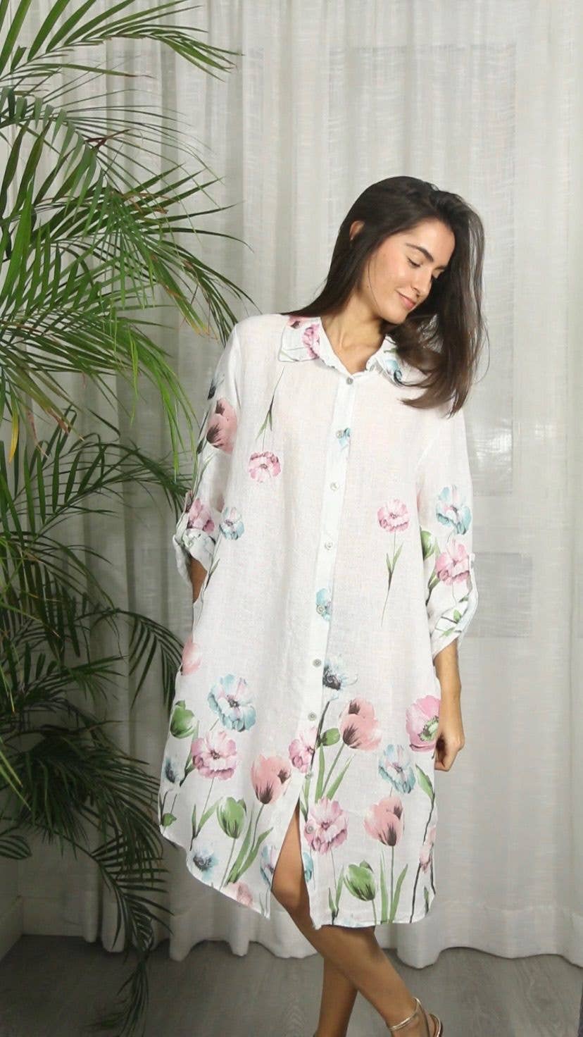 Linen & More - Wholesale Button Down Shirt - Women's - REF 202725 PRINTED DRESS8