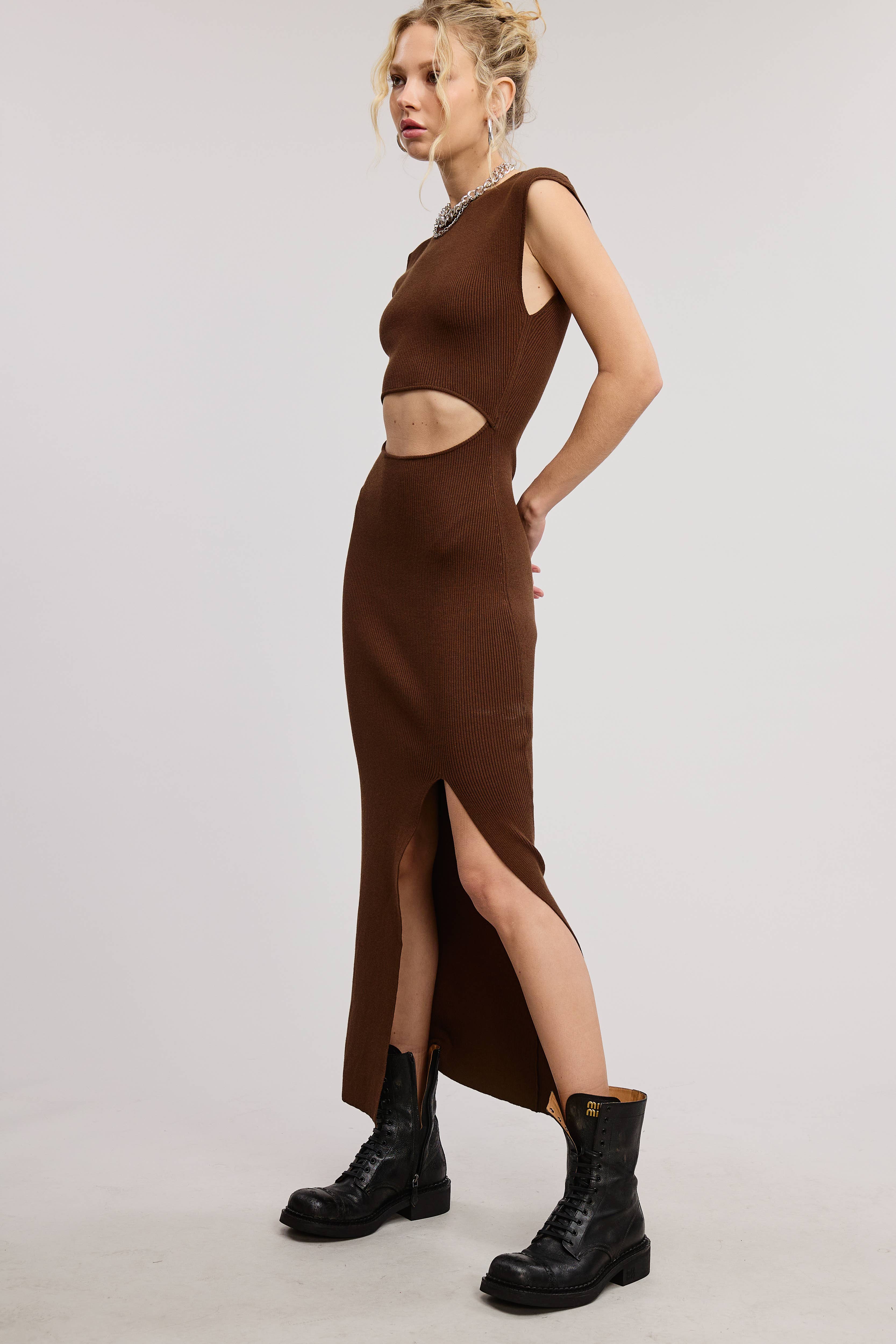 Mimosa - Wholesale Dress - Women's - Front Cut Out Waist Detail Midi Bodycon Dress21