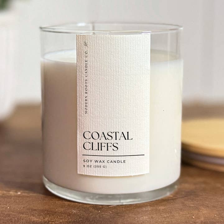 Modern Roots Candle Co. – Großhandel Kerze im Glas / gefüllte Kerze – Küstenklippen | Ozon & Salz | 9 oz. Sojakerze0