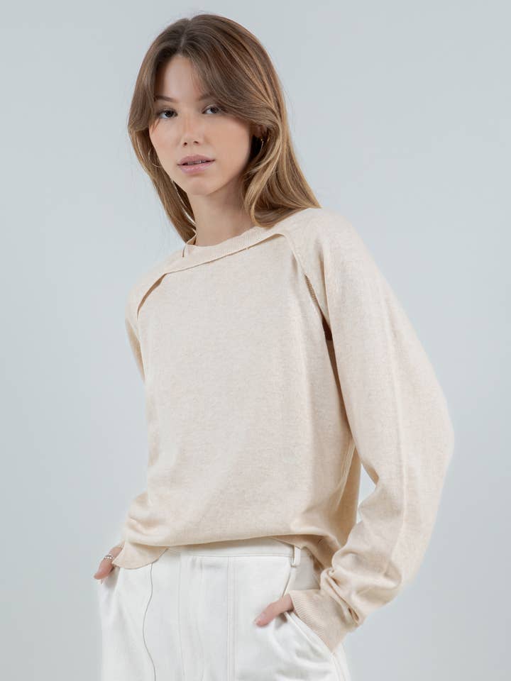 DOUBLE LAYER BOLERO KNITTED SWEATER - CREAM for wholesale by Whiteroom+Cactus
