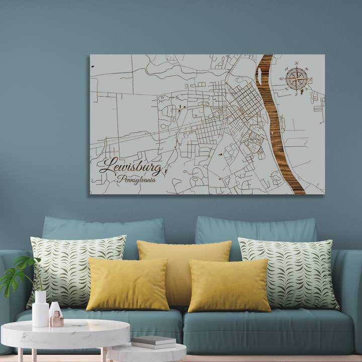 Pennsylvanie : Plan des rues de Lewisburg pour la vente par Fire & Pine