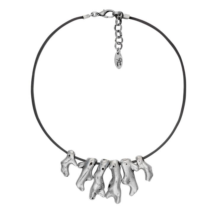 Gargantilla corales chapado plata y cuero negro 40cm para venta al por mayor de Gloria Mago